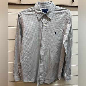 Polo by Ralph Lauren Men's Blue and White Checkered Shirt